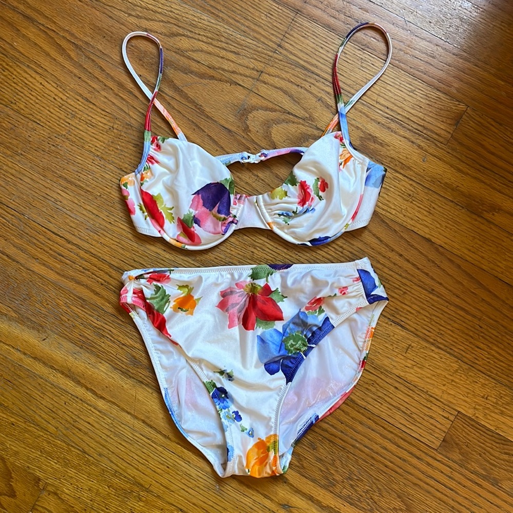 Vtg Gottex floral high cut bikini